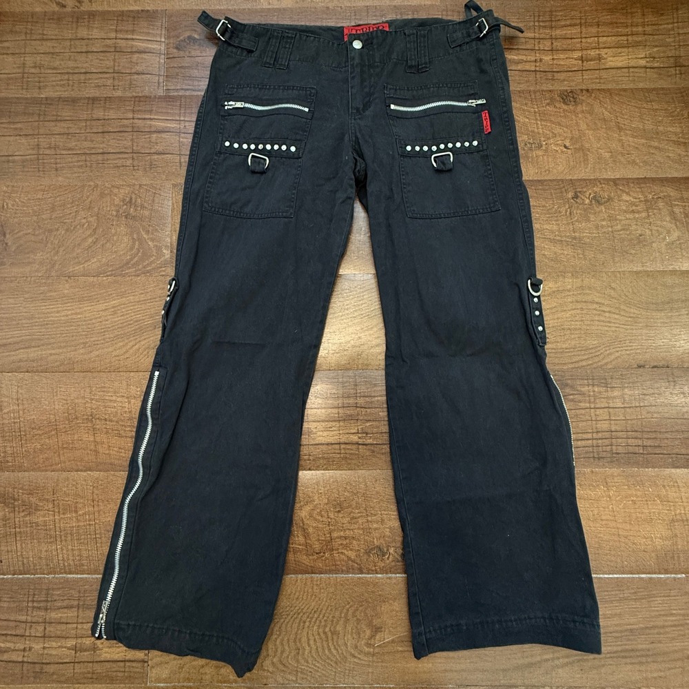 Tripp NYC Cargo Pants Womens 11 Black Studded Zipper Wide Leg Goth Punk